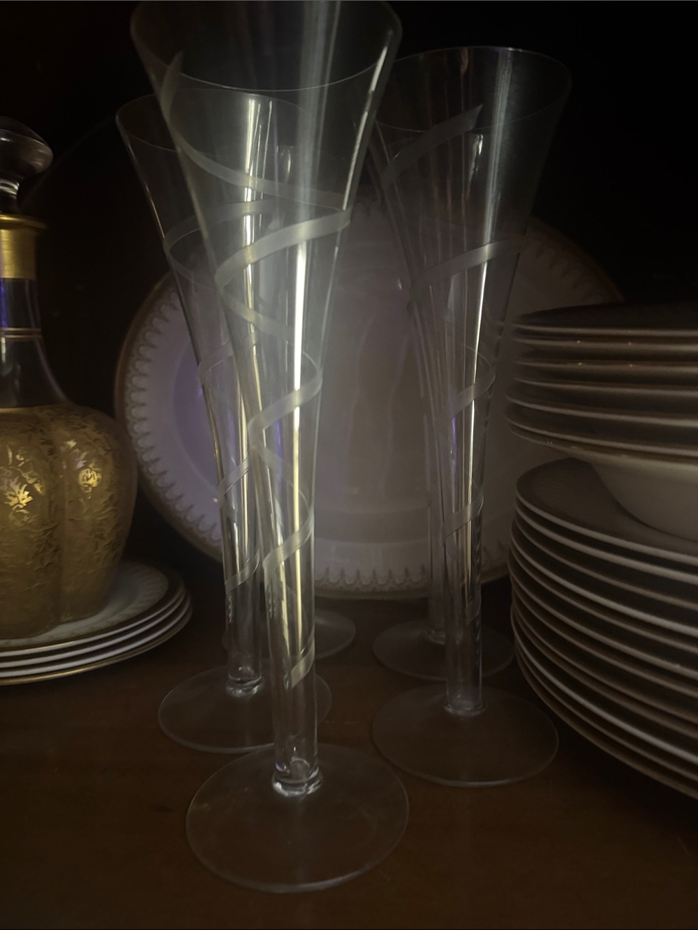 Clear Etched Plastic Champagne Flutes - Set of 5